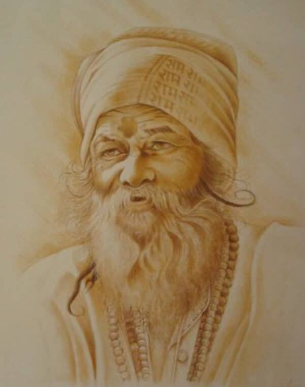 Indian old man painting fine art work canvas painting acrylic painting art