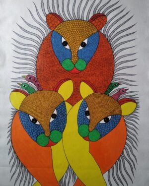 Three Lions - Gond Painting - Shailendra - 07