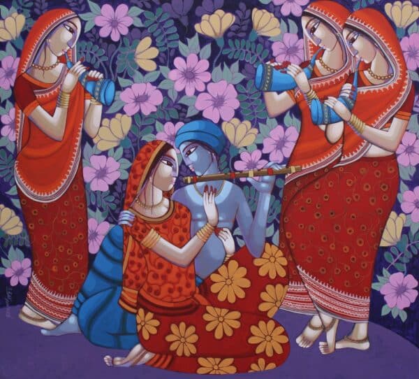 Krishna Leela - Indian Folk Art (60" x 66")