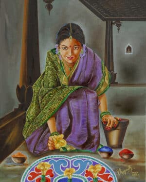 This painting is an ode to Woman depicted through the expression of peace and contentment evident in the girl's countenance.