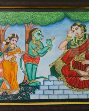 Hanuma meet sita in Lanka - Mysore painting - Anjali - 04