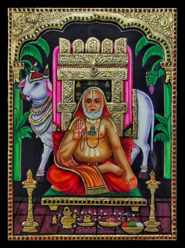 Raghavendra Tanjore Painting (Semi-embossed) | Size : 24" x 18"