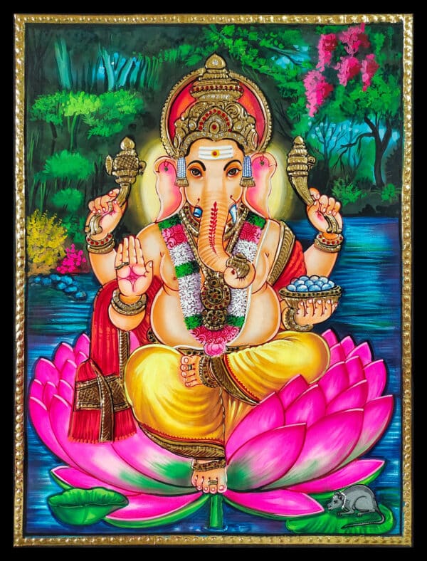 Kamala Vinayagar Tanjore Painting | Size: 24" x 18"