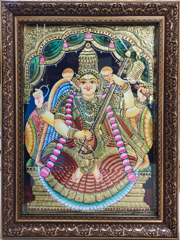 Saraswati Tanjore Painting | Size: 24" x 18"