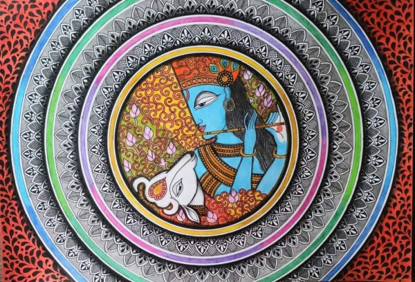 Krishna with Cow- Mandala Art (42 cms x 29.7cms)