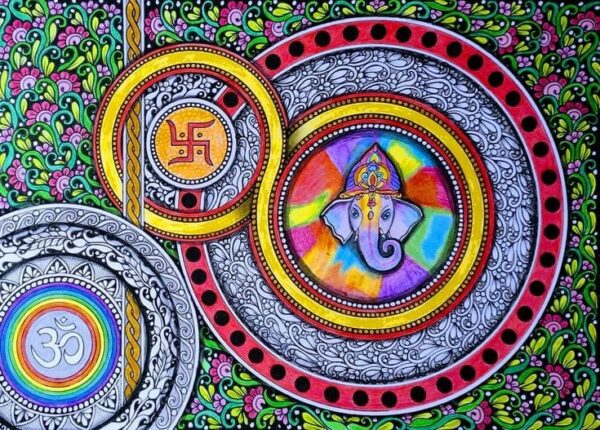 Om Swastik Ganesha Mandala-3D Mandala Art (29.7 cms x 21 cms)