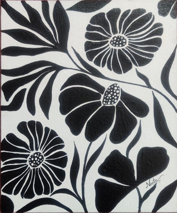 Black and white floral painting