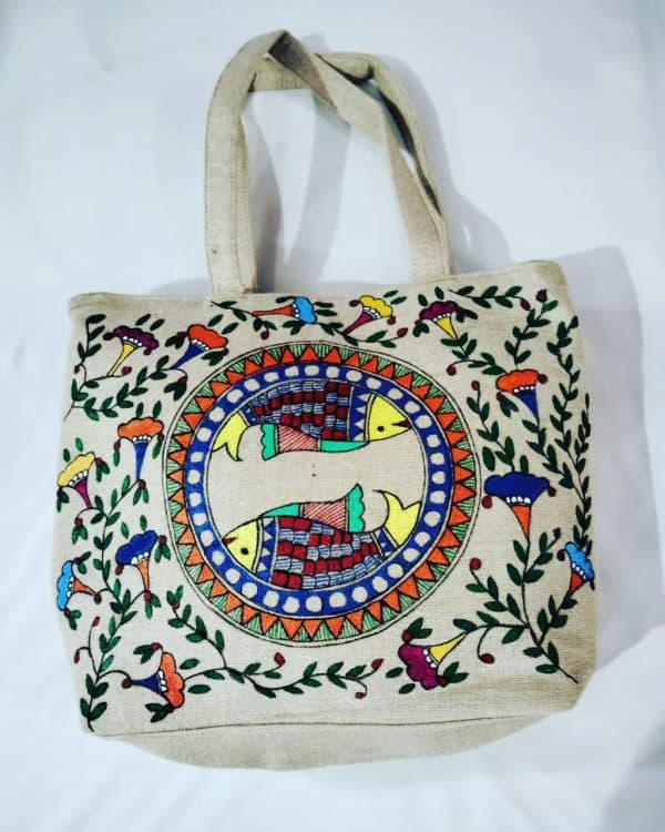 Jhola Bag #5 - Madhubani painting (9" x 15")